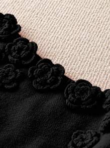 SHEIN Unity 大码女式纯色浪漫花卉图案毛衣，秋冬针织套头衫 - 黑色 - 查看 5