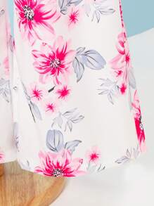 2Pcs/Set Pink Spaghetti Strap Bow Vacation Casual Outfit For Tween Girls - Hot Pink - View 5