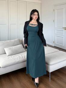 Modelyn 女士纯色蝴蝶结装饰长袖简约长裙长款晚礼服