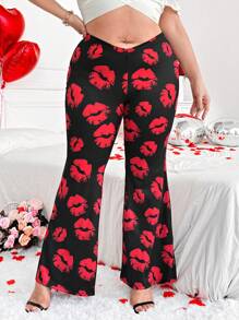 Flirla Plaid Casual Flare Pants, Minimalist & Fashionable For Everyday Wear,Valentine Fall Cloth For Women