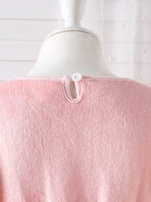 Young Girl Luxurious Double-Sided Plush Fabric Decorated Pearl Patchwork Tulle Layered Thick Dress - Pink - View 6