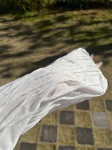 FRIFUL Women's White Loose Fit Round Neck Blouse, Textured Fabric Long Sleeve Top