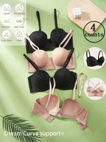 4 Pcs Plus Size Solid Color Minimalist Camisole With Wire, For Casual Wear