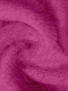 Flirla Plus Size Solid V-Neck Long Sleeve Casual Faux Fur Sweater Pullover - Hot Pink - View 8