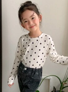 DAZY Camiseta de punto de cuello redondo pequeña para niña, ropa de otoño