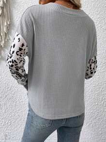 SHEIN LUNE Blusa casual de mujer con cuello en V de unicolor y mangas largas