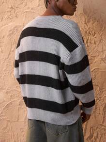 Forever 21 Suéter casual listrado com gola redonda masculino, minimalista e moderno para uso diário - Multicolorido - Ver 2