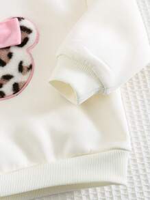 Cozy Pixies 女婴蝴蝶结豹纹熊头图案套头运动衫，休闲运动外套百搭 - 彩色 - 查看 6