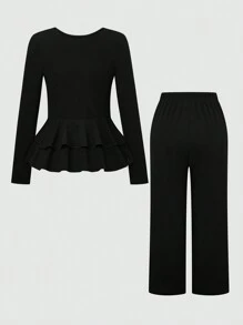 SHEIN Clasi Plus Size Solid-Color Front Zipper Long Sleeve Top And Pants Set