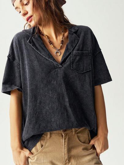 Bohemela 大码女式纯色落肩短袖口袋休闲宽松T恤