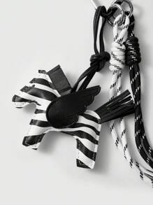 ROMWE Kawaii 1pc Street Style Black & White Zebra Pattern Faux Leather Bag Charm - Multicolor - View 3