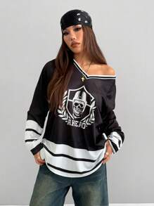 Coolane 女士春夏西部街头服饰演唱会 Grunge Ghost Face V 领 T 恤