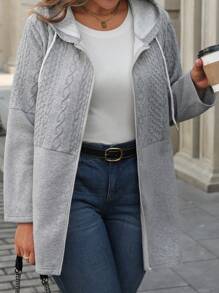 連帽抽繩拉鍊上衣 - 灰色 - 查看 3