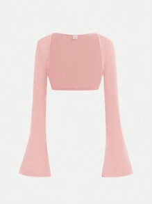 SHEIN Girlism Teen Girls Solid Color Knitted Crop Top & Bodycon Mini Dress 2pcs Set, Elegant & Sophisticated Outfit For Outing & Party Graduation Dress - Pink - View 4