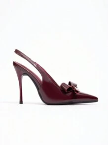 CUCCOO CHICEST Tacones de salón con lazo y correa posterior para mujer, color rojo burdeos, para el Día de San Valentín
