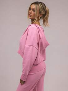 MUSERA Ribbed Knit Hooded Zip Through Cardigan Y2k Spring Casual Cute 90's Sun Chic - Pink - View 2