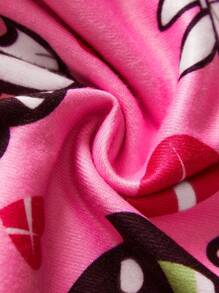 THE POWERPUFF GIRLS X SHEIN Tween Girl Random Cartoon Character Heart Print Button Front Snug Fit Lounge Romper - Pink - View 5