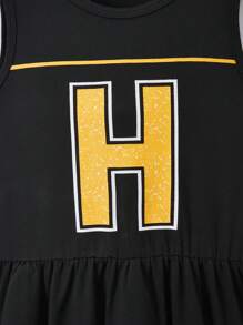 SHEIN Explorewe 1pc Girls Retro American College Style Letter Graphic A-Line Camisole Dress