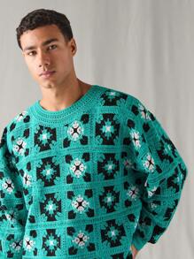 Manfinity VCAY 1 pièce pull ample et décontracté à manches longues en tricot pour jeunes adultes, pour un port quotidien - Vert - Voir 3