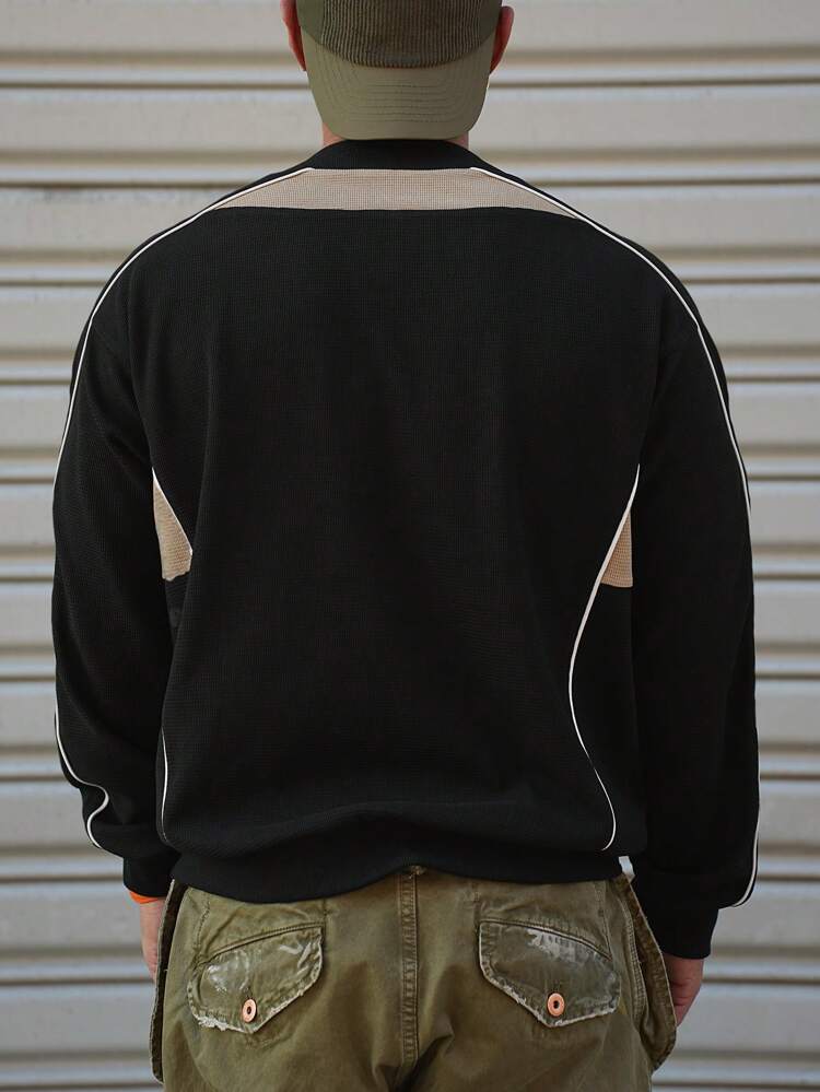 Men's Color-Block Patchwork Streetwear Casual Cool Pullover Sweatshirt Fall, Winter