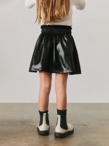 Maija Kids Maija Kids Young Girl Pu Leather Pleat Skirt, Casual - Black - View 3