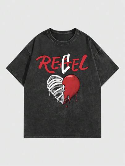 Street Life Valentine's Day Couples Casual Men's Letter & Heart Print Round Neck Short Sleeve T-Shirt