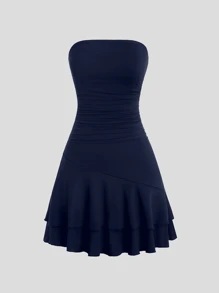 Sweetra 女士纯色简约露肩休闲连衣裙 Y2K 服装节日派对生日连衣裙