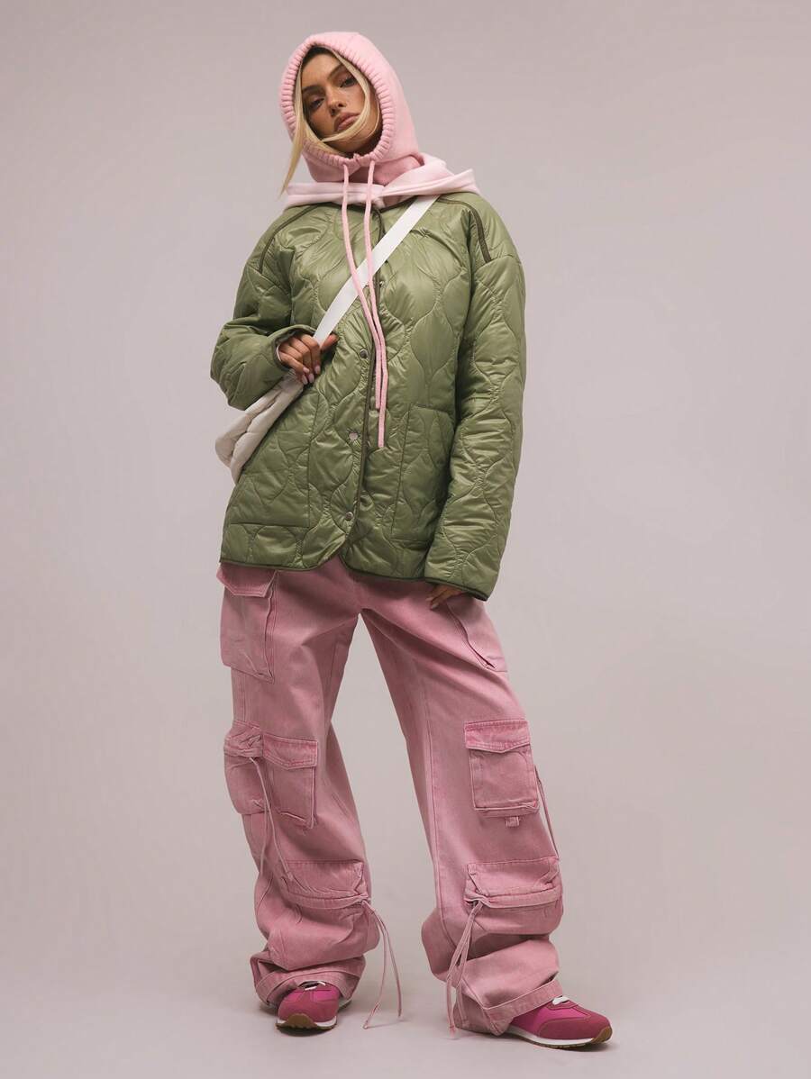 MUSERA Padded Quilted Popper Jacket Winter Evening - Green - View 1