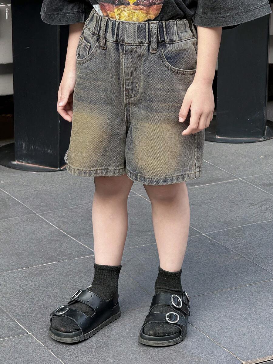DAZY Young Boy Elastic Waist Pocket Loose Casual Denim Shorts - Blue - View 1