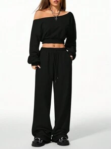 Coolane Women's Sport Sweatshirt And Sweatpants Going Out,2p - Black - View 5