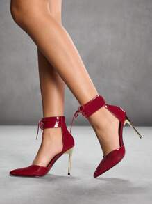 CUCCOO SZL Pointed Toe Lace-Up Stiletto High Heel Ladies Pumps New Year Holiday Valentines - Burgundy - View 1