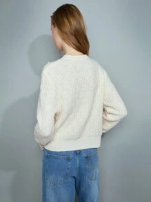 Maija 女士象牙色闪亮串珠针织毛衣，宽松版型超大长袖套头衫，优雅适合新年派对、现代百搭情人节 - 白色 - 查看 7