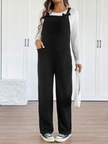 SHEIN 孕妇纯色蝴蝶结口袋简约连体裤