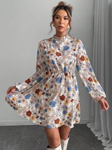 Chiquease 1 件女士度假花卉印花立领灯笼袖短裙 - 彩色 - 查看 4