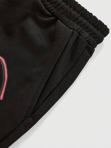 ROMWE MEN Street Life 2 件男士街头图案印花 T 恤和运动裤套装 - 黑色 - 查看 8