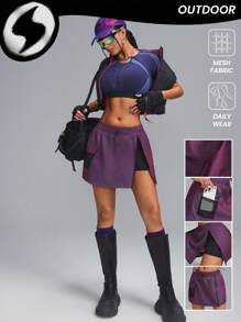 Innovista 女士运动服拼色侧开叉拉链运动短裙，配有功能性口袋裙子、网球裙、网球女装、Y2K 裙子、运动裙、女孩情人节服装， - 紫色 - 查看 6