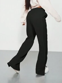 SUMWON WOMEN 羊毛慢跑运动裤，带侧袋，运动休闲裤，弹性踝部，冬季健身训练裤 - 黑色 - 查看 2