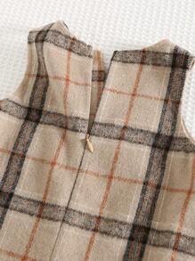 Cozy Pixies 2 件套女婴彼得潘领蕾丝边长袖开衫和圆领格纹无袖连衣裙