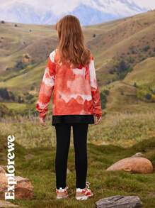 SHEIN Bộ quần áo dài tay cho bé gái tuổi teen, trang phục thường ngày tối giản - trái cam - Xem 4