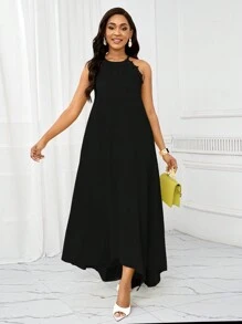 SHEIN Lady 节日连衣裙 夏季女士连衣裙 休闲长款吊带连衣裙 - 黑色 - 查看 6