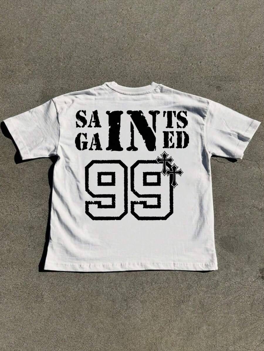 Manfinity EMRG Men's Loose Fit Simple Vintage English Numeral Print White T-Shirt