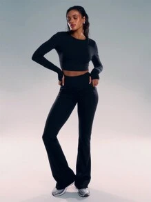 Musera Sport High Waisted Flared Leggings, Padel, Tennis, Pickleball Gym Fitness - Black - View 1