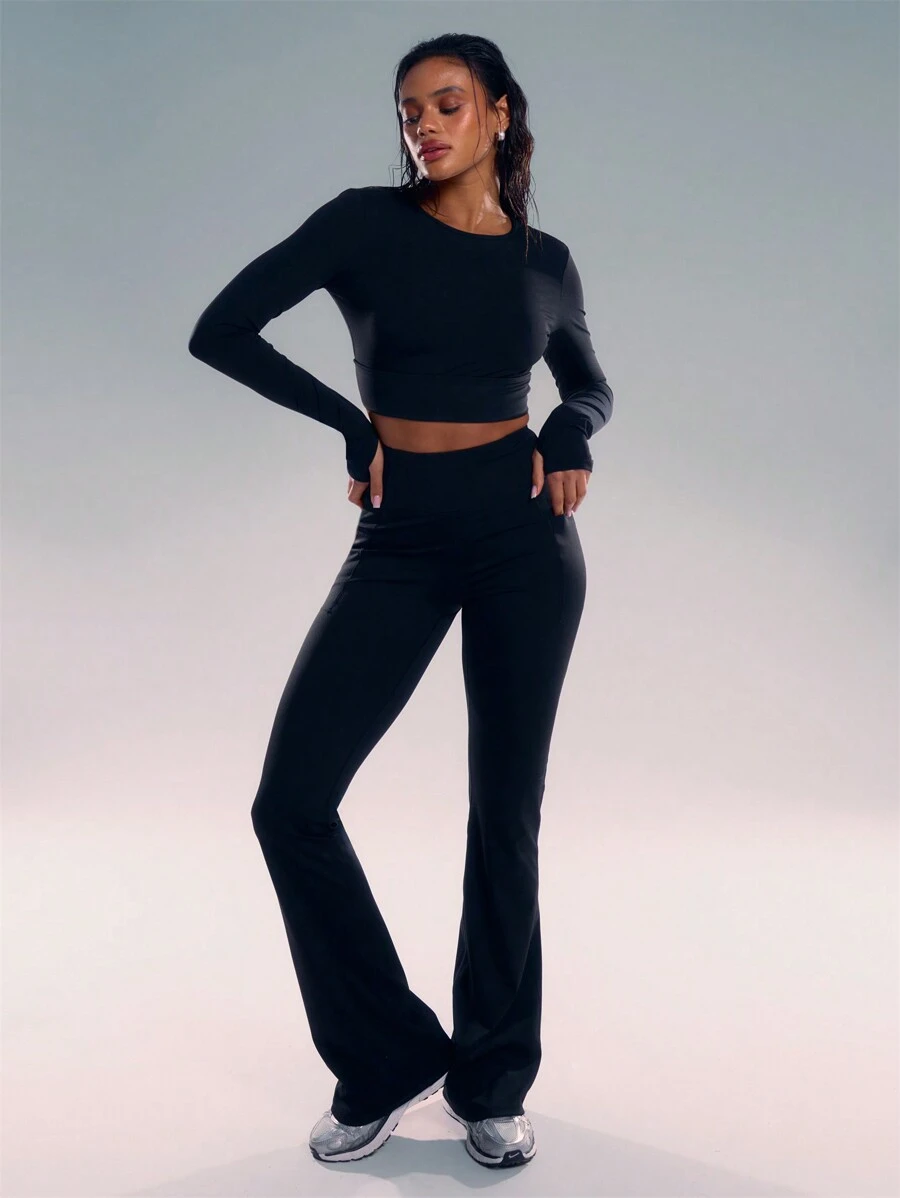 Musera Sport High Waisted Flared Leggings, Padel, Tennis, Pickleball Gym Fitness - Black - View 1