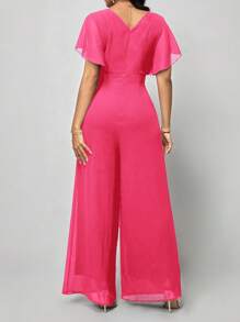 SHEIN Clasi Bộ đồ liền thân tay ngắn buộc dây phía trước màu trơn dành cho nữ, trang phục thường ngày - Màu Hồng Tươi - Xem 2
