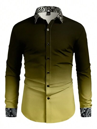 Manfinity AFTRDRK 秋季渐变色纽扣长袖男士商务休闲衬衫