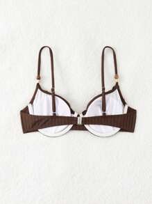 SHEIN Swim Women's Plain Simple Daily Swimwear Top Summer - Coffee Brown - View 2