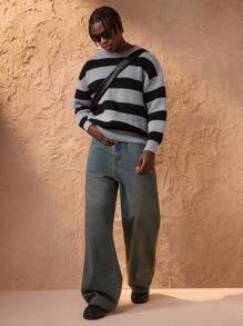 Forever 21 Suéter casual listrado com gola redonda masculino, minimalista e moderno para uso diário - Multicolorido - Ver 4