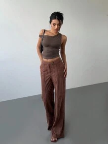 Aloruh Pantalones casuales rectos para mujer, tipo lápiz, color camello