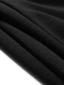 ROMWE MEN Spring Casual Graphic Men Letter Drawstring Jogger Sweatpants, School - Black - View 6