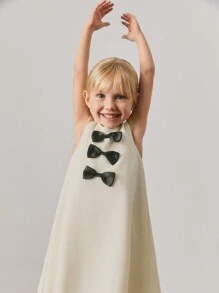 Maija Kids Maija Kids 年轻女孩拼色蝴蝶结休闲连衣裙